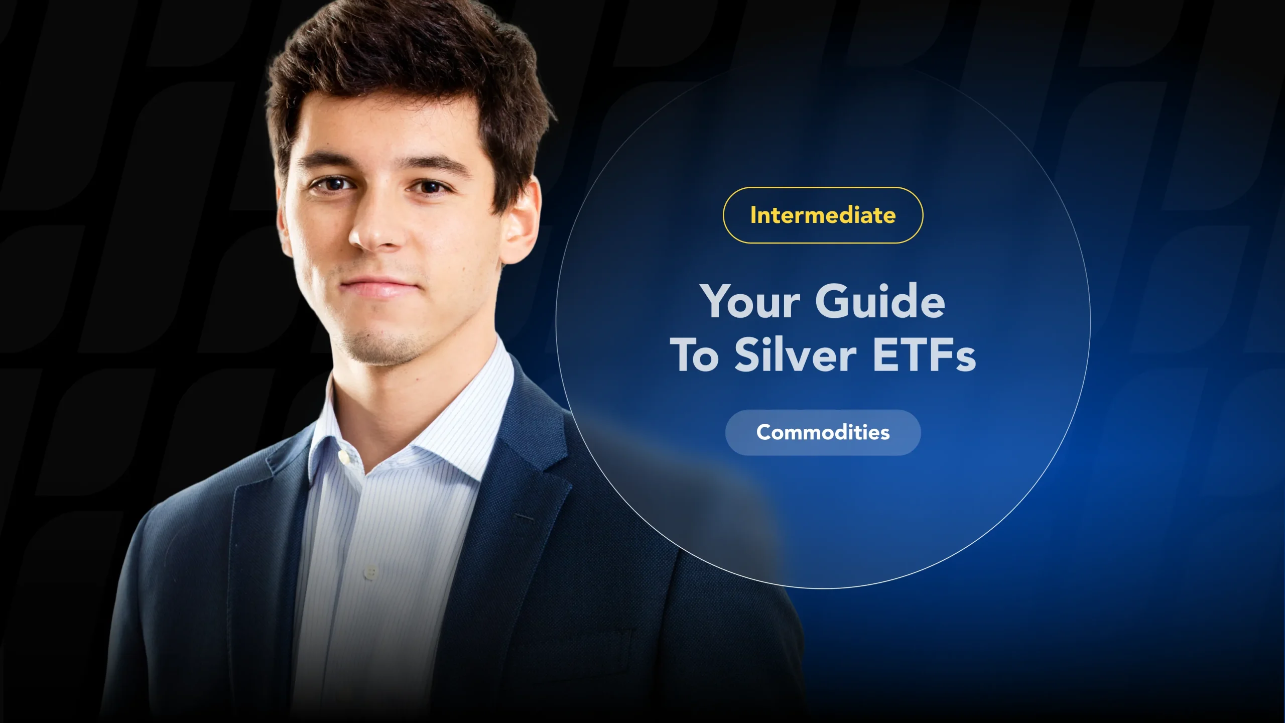 An investor's guide to silver ETFs, featuring a financial advisor and bars of silver.